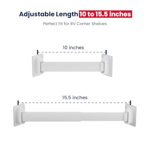RV Shower Corner Storage Bar, Bathroom Shelf Caddy for Organization | Adjustable 10-15.5'', Aluminum Rod and Plastic End, Pre-attached High-adhesion Pads, Keep Shower Essentials Organized, 2 Pack