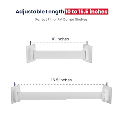 RV Shower Corner Storage Bar, Bathroom Shelf Caddy for Organization | Adjustable 10-15.5'', Aluminum Rod and Plastic End, Pre-attached High-adhesion Pads, Keep Shower Essentials Organized, 2 Pack