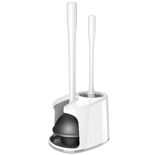 MR.SIGA Toilet Plunger and Brush with Holder for Toilet Cleaning, White | Heavy duty toilet brush and plunger set, plunger toilet brush combo