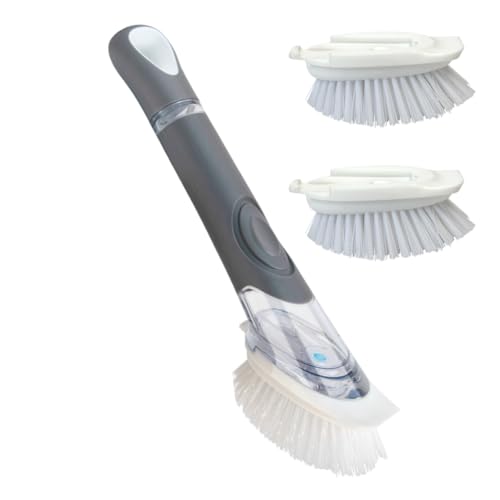 Dish Brush with Soap Dispenser, Heavy Duty Dishwan... (Gray | Plastic)