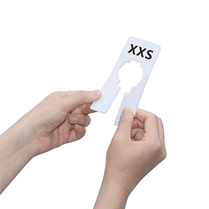 40 Pack Rectangular White Plastic Clothing Size Closet Rack Dividers Hangers, Preprinted in 8 Sizes XXS, XS, S, M, L, XL, XXL, XXXL (2.5”x 5”, Inner Diameter 1.38”)