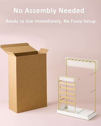 ProCase Jewelry Stand Holder Organizer and Storage, Gold (No-Assembly) | Rotating Earring Bracelet Holder Storage, Hanging Jewelry Display Velvet Ring Tray, Teen Girls Birthday Gifts Room Dorm Decor