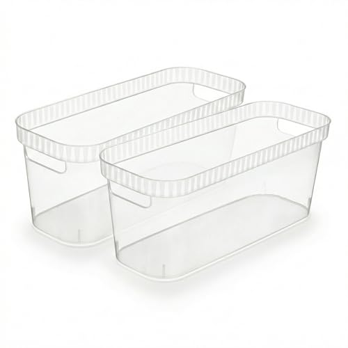 Tribello Narrow Storage Bins – Slim, Clear Plastic Storage Basket, Clear Organizer for Tight Spaces (2 Pack, 15” x 6” x 6”)