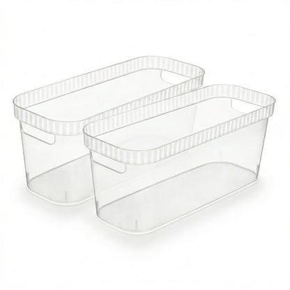 Tribello Narrow Storage Bins – Slim, Clear Plastic Storage Basket, Clear Organizer for Tight Spaces (2 Pack, 15” x 6” x 6”)