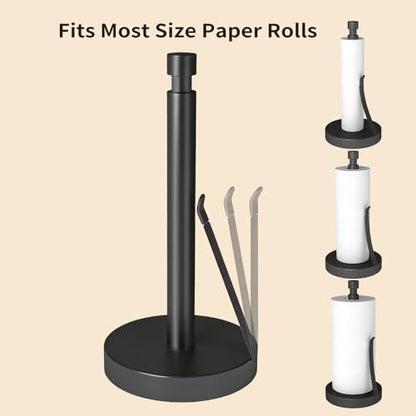 Heavy Duty Paper Towel Holder Countertop Weighted Base Black | Stainless Steel,Easy One-Handed Tear, Weighted Base Non-Slip, Tension Arm Prevents Unraveling,Paper Towel Stand for Kitchen