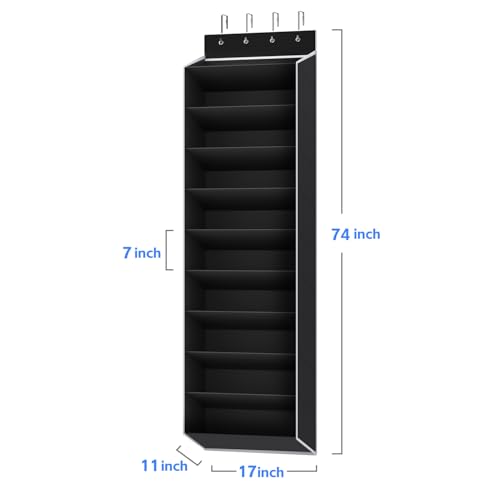 REGELETO 10 Tiers Large Size Over the Door Shoe Organizer Storage, Hanging Shoe Rack for Door with Deep Pockets, Fit 20 Pairs Shoe Organizer Holder for Sneakers and Boots (Black)
