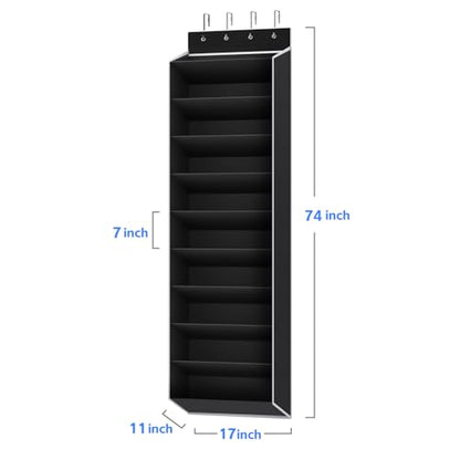 REGELETO 10 Tiers Large Size Over the Door Shoe Organizer Storage, Hanging Shoe Rack for Door with Deep Pockets, Fit 20 Pairs Shoe Organizer Holder for Sneakers and Boots (Black)
