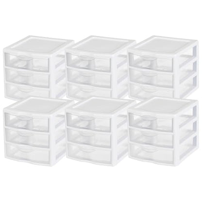 Sterilite Clearview Plastic Multipurpose Small 3 Drawer Desktop Storage Organization Unit for Home, Classrooms, or Office Spaces, White, 6 Pack | White - Organizing Drawers, Containers for Bathroom, Closet, Kitchen, and Bedroom