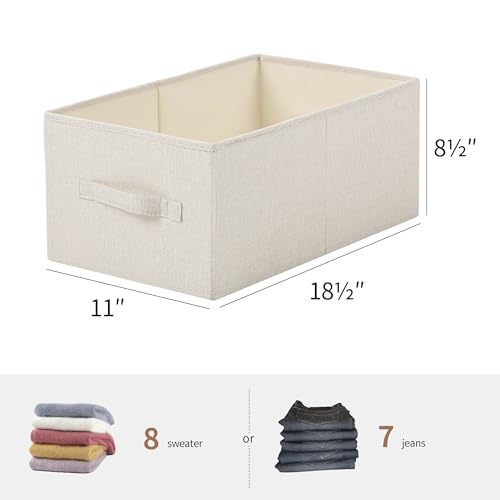 Linen Folding Storage Bins, 3 Pack Large Storage Baskets, Washable, Clothing Storage Bins with Handle, Closet Organizer for Storage Sweater,Sheets(Beige, 18½"x11 x8½)