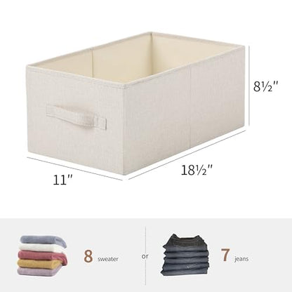 Linen Folding Storage Bins, 3 Pack Large Storage Baskets, Washable, Clothing Storage Bins with Handle, Closet Organizer for Storage Sweater,Sheets(Beige, 18½"x11 x8½)