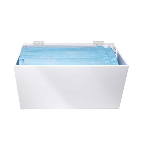 Face Mask Dispenser | Acrylic Mask Box with Cover for Storing and Dispensing Personal Face Masks (White)