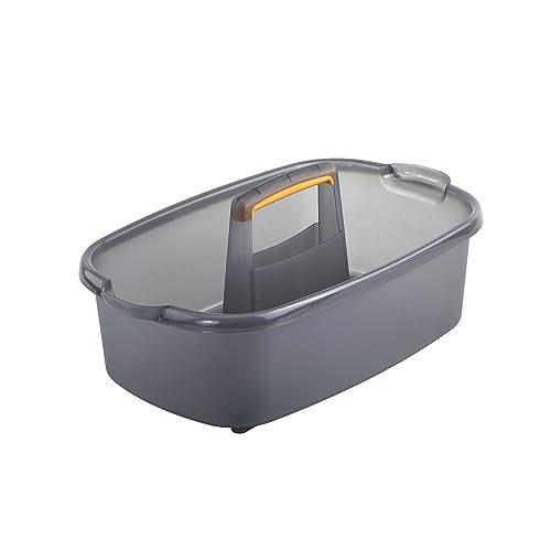 Casabella Cleaning Storage Caddy with Handle Plastic Multipurpose Organizer, Rectangle, 1.85-Gallon, Gray