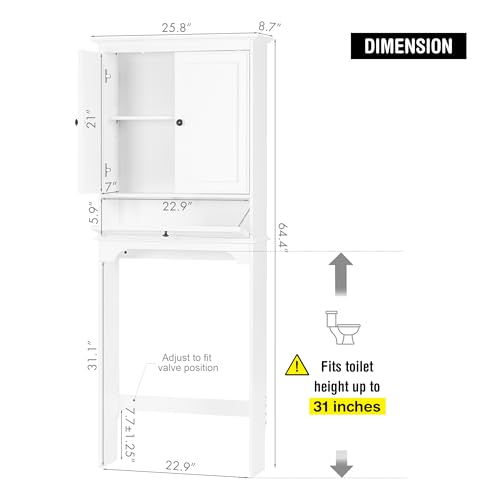 Spirich Bathroom Over the Toilet Storage Cabinet with Tilt-Out Cube, White | Space-saving Organizer for Small Bathrooms, Doors Conceal Clutter, Adjustable Shelf, Anti-Tip Device, Engineered Wood