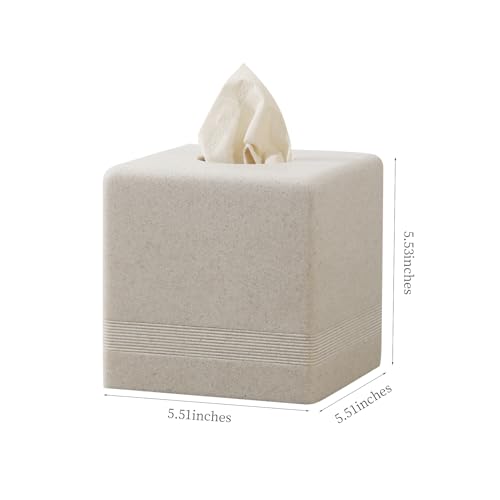 Tissue Box Cover Square, Sandstone Look Facial Tissue Holder,Beige | Simple Modern Cube Toilet Paper Holder Case Dispenser,Home Decorative,for Bathroom Bedroom Living Room Office Hotel Cafe Bar
