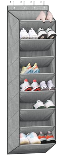 SLEEPING LAMB Over The Door Shoe Organizer for Closet with Large Deep Pockets, Narrow Shoe Rack for Door Hanging Boots Storage, Grey