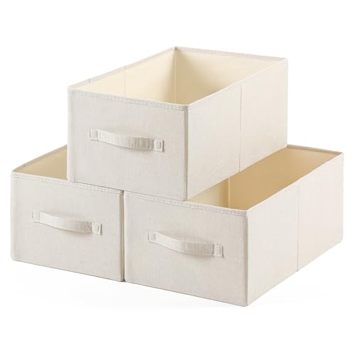 Linen Folding Storage Bins, 3 Pack Large Storage B... (Beige)