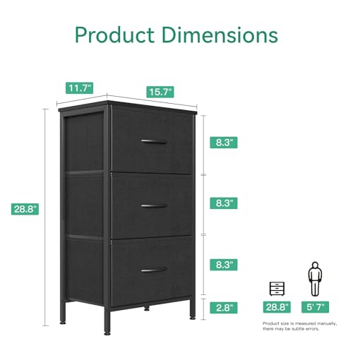 AODK Small Dresser for Bedroom Nightstand with 3 Storage Drawers, Black | Chest of Drawers End Table for Living Room, Closet Dresser with 3 Storage Drawers Organizer Clothes