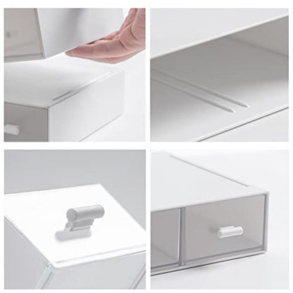 Desk Organizer-3 Tier Stackable Storage Drawers with 6 Compartments White Compact Desk Storage Drawers Great for Makeup Storage Bathroom Organization Accessories Etc (White)