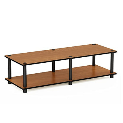 Furinno JUST Toolless TV Stand, 2-Tier Wide Entertainment Center for TV up to 46 Inch, Open Shelf TV Console, for Living Room, Bedroom, Light Cherry