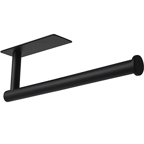 theaoo Under Cabinet Paper Towel Holder for Kitchen, Adhesive, Black | Wall Mounted Paper Towel Roll Rack for Bathroom or Kitchen, SUS304 Stainless Steel, Self-Adhesive or Screw Installation