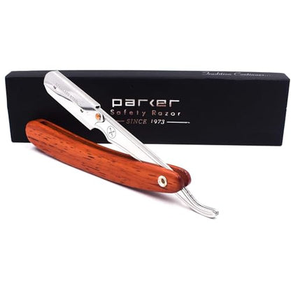 Parker SRRW Rosewood Handle Barber Straight Razor & 5 Blades | Rosewood Handle, Stainless Steel Arm And Clip-Lock Blade Holder Deliver Dependable Balance. Includes 5 Premium Razor Blades.