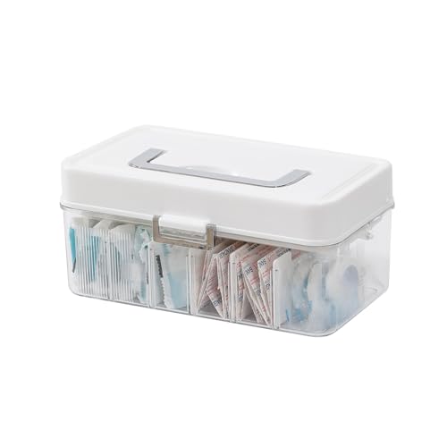 Plastic Bandages Organizer with Lid and Adjustable Dividers | Clear First Aid Bandage and Tapes Storage Container, For Home Office, Bathroom Medicine Cabinet, Ointments, Medical Wrap