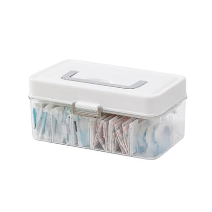 Plastic Bandages Organizer with Lid and Adjustable Dividers | Clear First Aid Bandage and Tapes Storage Container, For Home Office, Bathroom Medicine Cabinet, Ointments, Medical Wrap