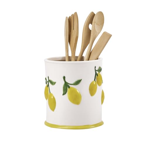 Lemon Handpainted Stoneware 6 inch Utensil Holder,... (Yellow | Stoneware)