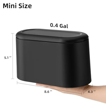 SUBEKYU Mini Trash Can with Lid,Small Desktop Trash Can,Black 0.5 Gal | Countertop Mini Garbage Cans,Small Garbage Can for Office Kitchen Coffee Table, Tiny Wastebasket for Desktop