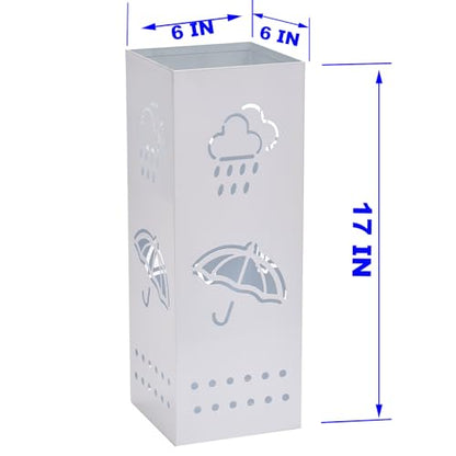 BEWBBAT Metal Umbrella Stand for Entryway, 6 x 6 x 17 Inch White Square Umbrella Organizer Bin, Free Standing Umbrella Holder,Walking Sticks, Home Office Decor