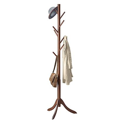 Coat Rack Freestanding, Coat Stands Entryway, Bamboo Coat Rack Hat Hanger 8 Hook for Jacket, Purse, Scarf Rack, Umbrella Tree Stand (Brown)