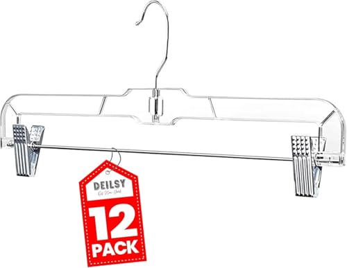 Pants Hangers with Clips 12 Pack Skirt Hangers Cle... (12 Count | Clear | Plastic)