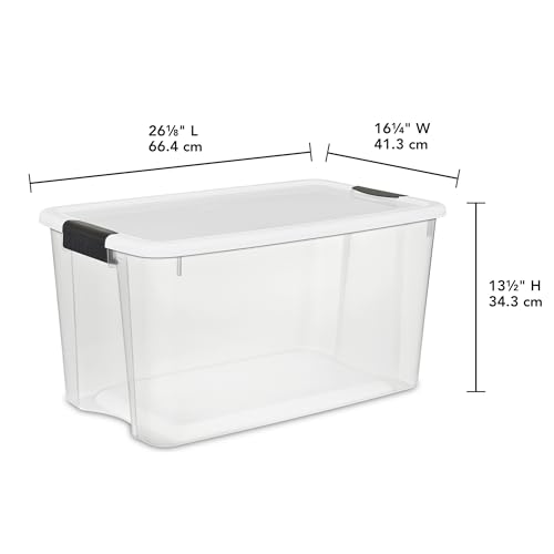 Sterilite 4 Pack Ultra Latching Box, Storage Bins with Lids, Clear Plastic, 70 Quart - Heavy-Duty Organizing Containers for Closet, Bathroom, and Office