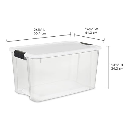 Sterilite 4 Pack Ultra Latching Box, Storage Bins with Lids, Clear Plastic, 70 Quart - Heavy-Duty Organizing Containers for Closet, Bathroom, and Office