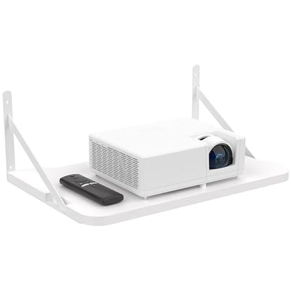 Projector Shelf for Wall Mount, 16.5" × 11", Holds Up to 25lbs, White | Solid Wood, Long-Lasting, Floating Shelf for Router, TV Cable Box, Game Console, DVD Player, Modem