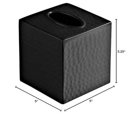 Monarch Abode Tissue Box Cover Square – Hand Hammered Black Metal Tissue Holder Box for Bathroom Accessory, Aesthetic Decorative Facial Napkin Cube for Modern Home Decor