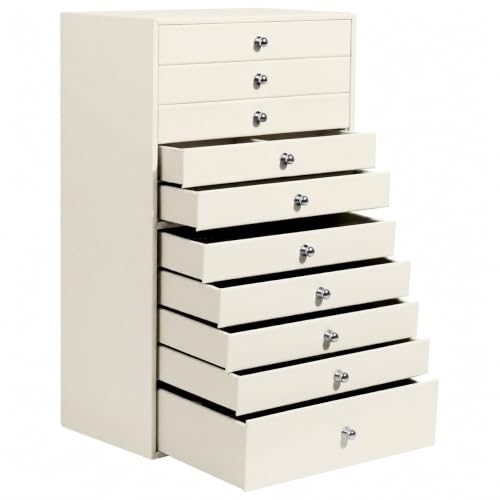 Large Jewelry Box, Jewelry Case with 10 Drawers fo... (White | Faux Leather)