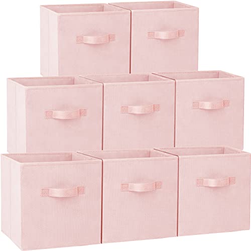 Storage Cubes - 11 Inch Heavy Duty Fabric Storage Bins for Shelves Closet, Cube Organizer - 8 Pack Collapsible Cube Storage Bins Baskets for Organizing Clothes Blankets Toys (Pink)