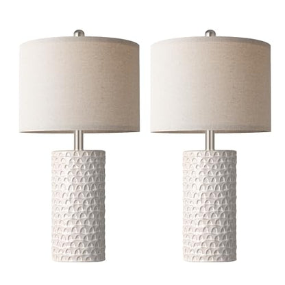 23" Modern Ceramic Table Lamp Set of 2, Table Lamps for Living Room, Rustic Farmhouse Bedside Lamps Nightstand lamp for Bedroom, White Desk Lamp for End Table Home Decor Beige