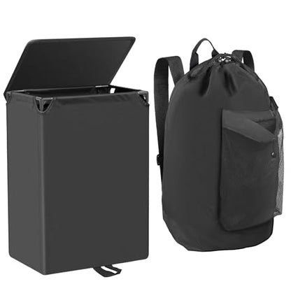 Foluck 60L 2-in-1 Laundry Hamper with Waterproof Laundry Backpack | Versatile Inner Bag with Shoulder Strap, Mesh Pocket, Internal Zippered Pouch, Hamper with Foot Strap and Lid for Dorm Travel