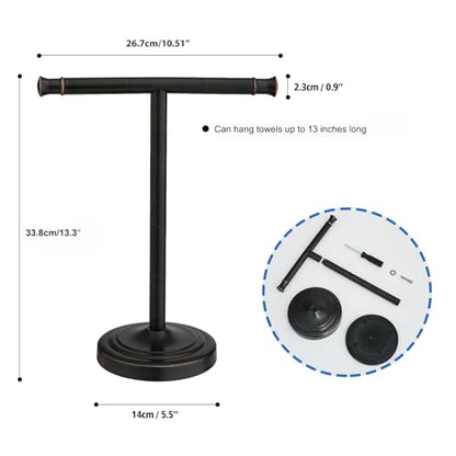RUMOSE Oil Rubbed Bronze Hand Towel Holder Stand Countertop Towel Rack | 13 Inch Bathroom Kitchen Vanity T-Shape Towel Stand Free Standing Stainless Steel Towel Bar Towel Ring