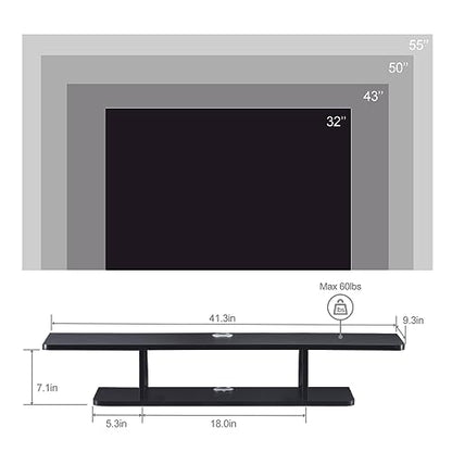 Floating TV Stand, Wall Mounted Entertainment Center and Cabinet Shelf, TV Console with Storage, Media Console for DVD Player, Space-Saving Under TV Shelf for Bedroom, Living Room (Black)