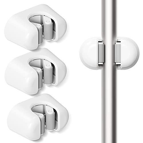 Broom Holder, 3 PCS Wall Mount Mop Organizer Gripp... (White | Plastic)