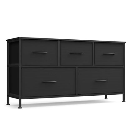 SONGMICS BELLAH Collection - Dresser for Bedroom, Chest of Drawers, Storage Organizer Unit, Closet, Entryway, Steel, 5 Drawers, Modern, Ink Black and Ebony Black ULGS322B01S