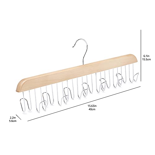 Amazon Basics Wooden Belt Hanger Closet Organizer, Multifunctional, Smooth Finish, Natural, 2-Pack
