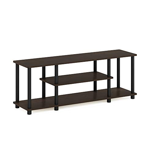 Furinno Turn-N-Tube No Tools 3D 3-Tier Entertainment TV Stand up to 50 inch TV, Round Tubes, Dark Brown / Black | for TV up to 50 Inch, Open Frame Rectangular Entertainment Center with Storage Shelf, TV Console, for Living Room, Bedroom