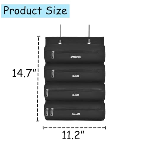 Zipper Bag Organizer Compatible with Gallon, Quart, Sandwich & Snack Food Storage Bag, Kitchen Plastic Bag Storage Organizer for Kitchen RV Camper (Black)