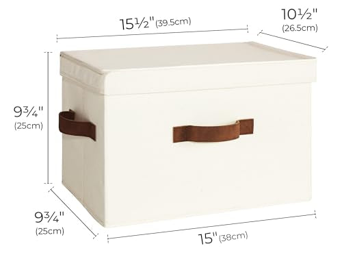Fabric Storage Bins with Lid, Decorative Storage B... (2 Count | Ivory White | Cotton Blend)