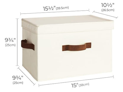 Fabric Storage Bins with Lid, Decorative Storage B... (2 Count | Ivory White | Cotton Blend)