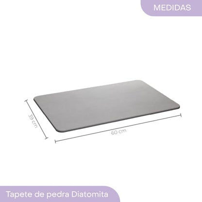 Lyor Stone Bath Mat Diatomaceous Earth – Quick Dry Bathroom Shower Mat, Super Absorbent Non Slip Diatomite Bath Mat, Water Absorbing Stone Mat for Bathroom Floor, Kitchen – Gray, 23.6 x 15.4 in